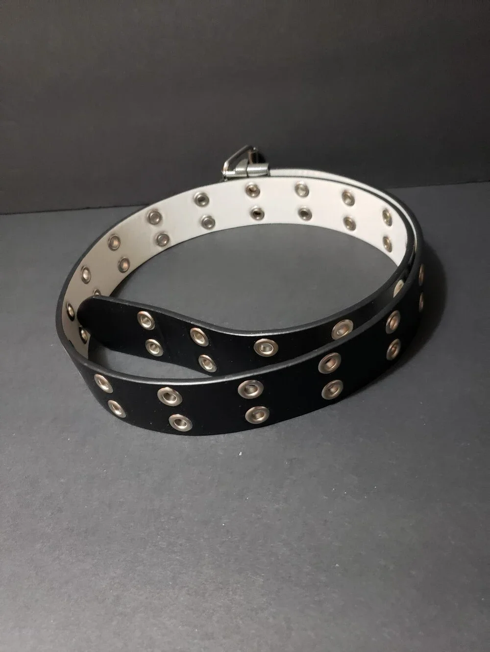 NEW! LEATHER/STUDDED *Reversible* White/Black  Double Wrap Unisex Belt (41